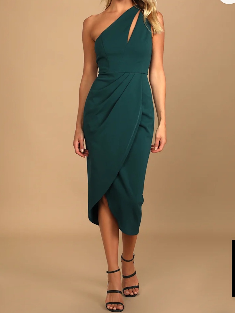 NWT Lulus So Flirty Hunter Green One-Shoulder Cutout Asymmetrical Dress